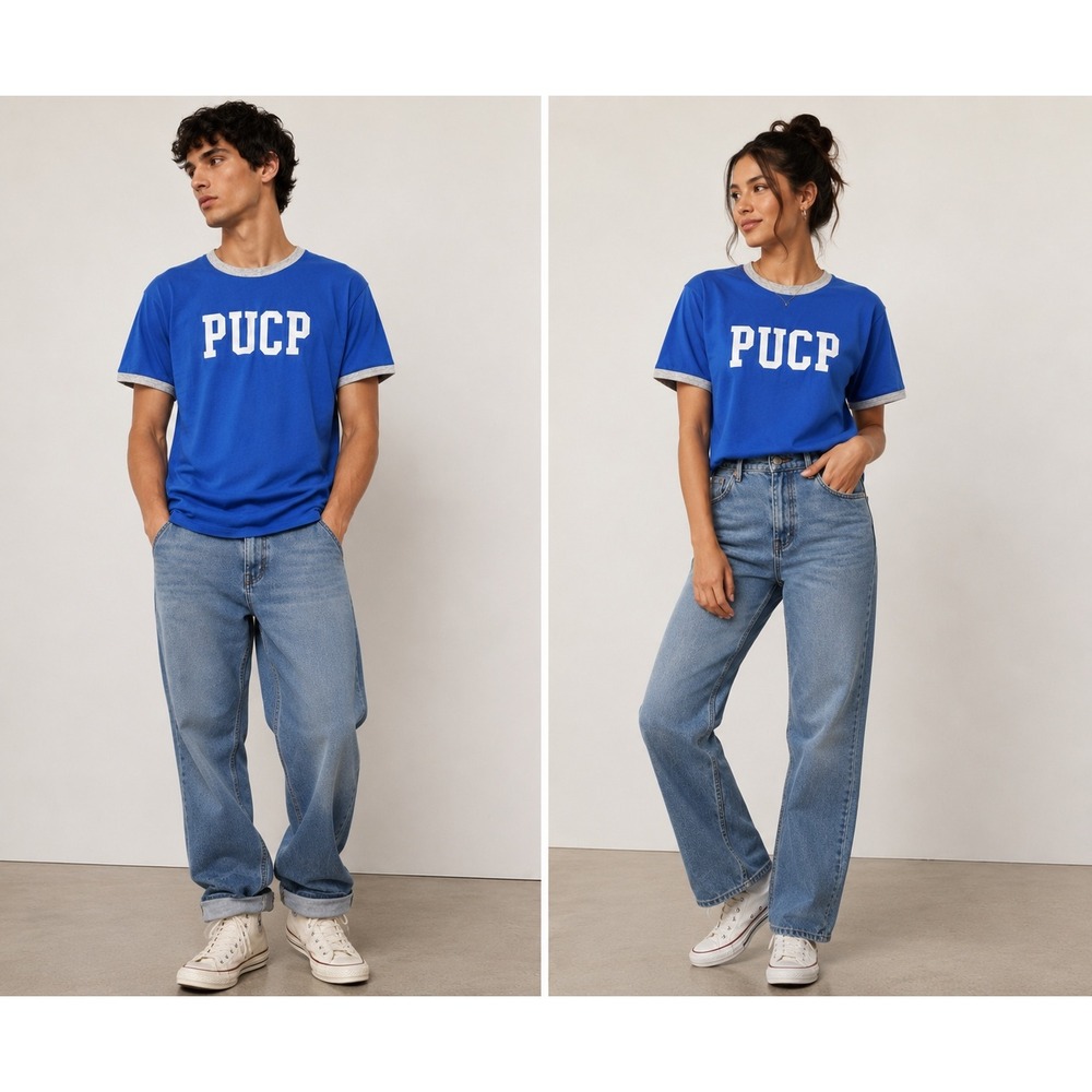 PUCP Peru University Ringer T-Shirt Mens XL Blue Grey Short Sleeve Graphic Tee